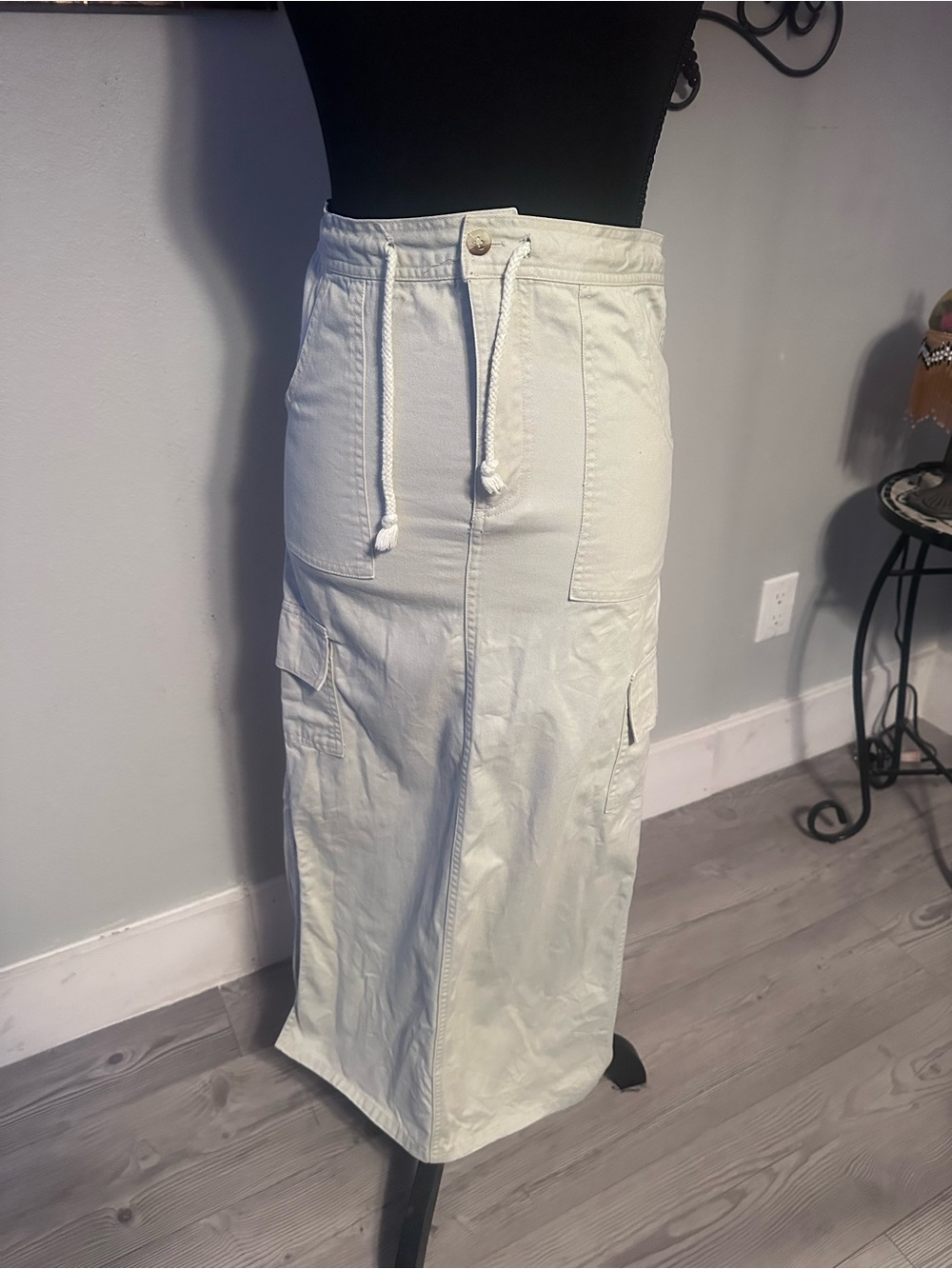 Vintage Y2K Light Cream Utility Maxi Skirt - Women's Sz XS, 1
